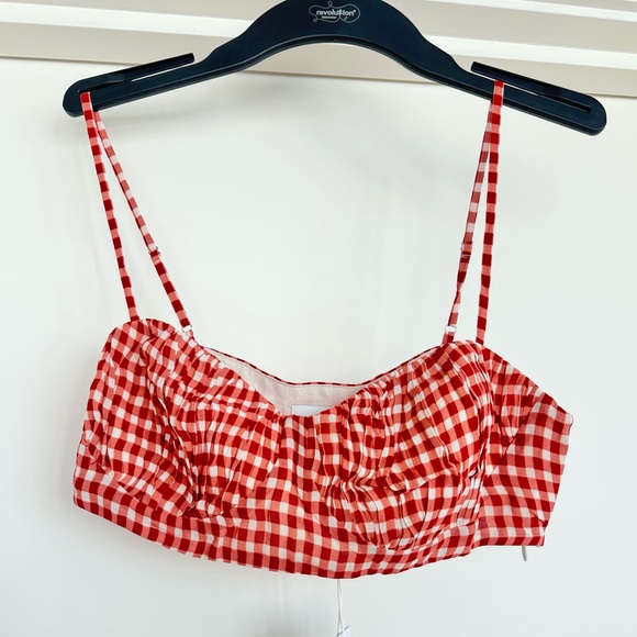 NWT Reformation Alana Tomato red Check two piece skirt set sz 6 - Picture 9 of 13